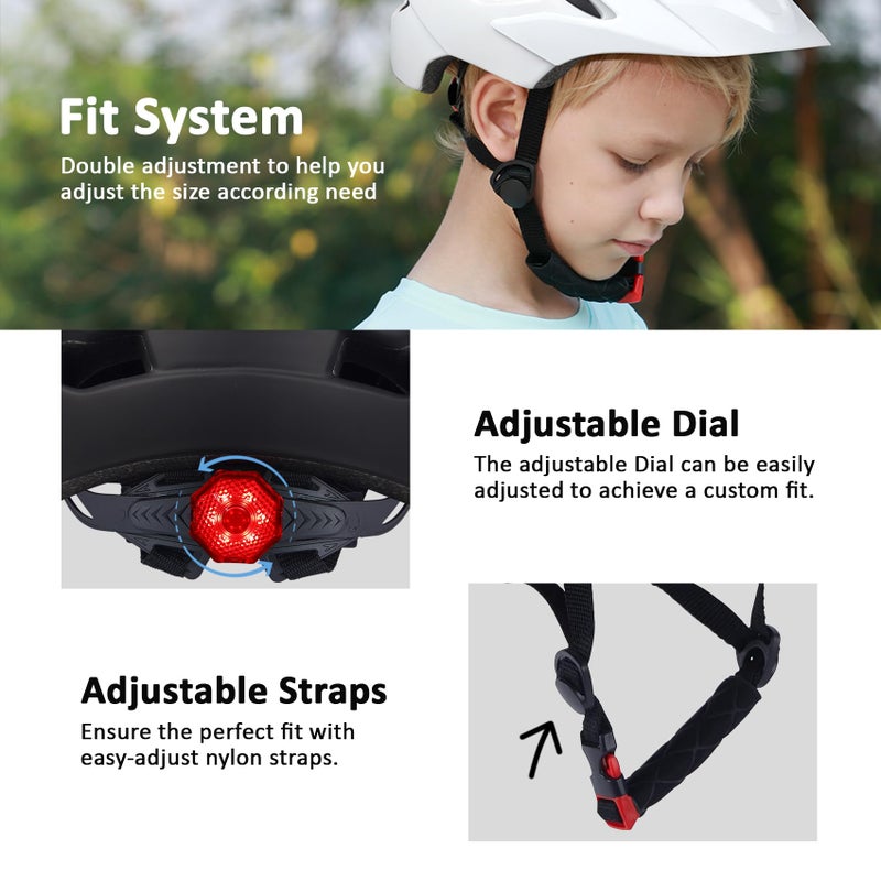 Bilaki Kids Bike Helmet, Boys Girls Helmets from Toddler to Youth, 2 Sizes for Child Ages 2-3-5-8-14 Years, Toddler Bicycle Helmet with Detachable Visor & LED Light, Adjustable Multi-Sport Helmet - Image 3